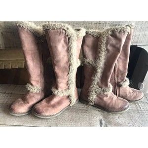 PRIMIGI Girls Brown Leather Fur Tall Boots Renata Eu 28  US 11, 2 Avb Twins?